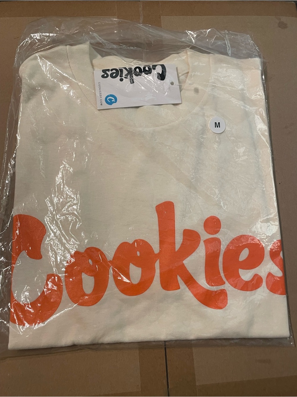Kids Cream Short-Sleeve Tee with Bold Orange 'Cookies' Logo